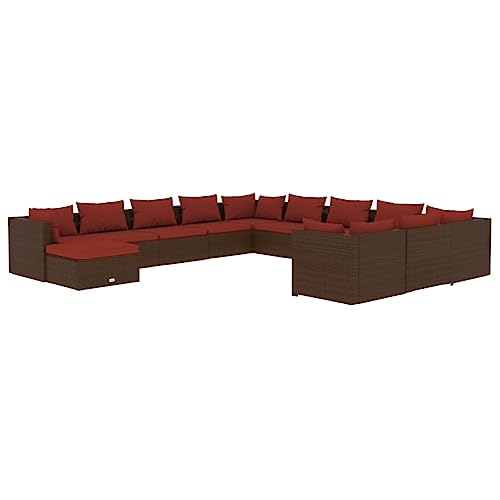 WEHUOSIF PE Rattan Garden Lounge Set for 12, Brown