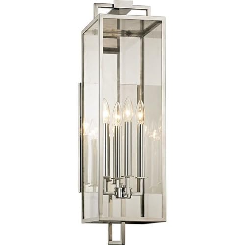 Troy Lighting Beckham 4-Light Wall Sconce | Polished Stainless Finish | Made of Polished Stainless Steel | Wet-Rated for Outdoor Use | 8.25" W x 28.5" H Profile | B6533-SS