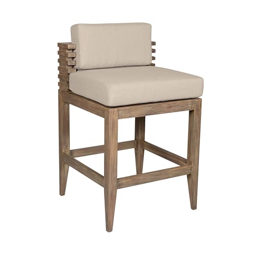 Benzara Hida 30 Inch Outdoor Patio Barstool Chair with Olefin Cushions Brown and Taupe