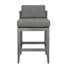 Outdoor Escape Gray Eucalyptus Wood Outdoor Patio Counter Stool with Cushions, Modern Square Seat, Durable Frame, Comfortable Gray Olefin Cushions
