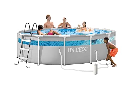 INTEX 26721MZ 14ft x 42in Prism Frame Clearview Premium Above Ground Pool Set: Includes 1000 GPH Krystal Clear Cartridge Filter Pump – 3357 Gallon Capacity – Age Grade 6+