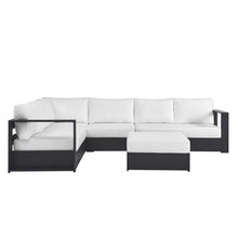 Modway Tahoe Aluminum 5-Piece Outdoor Patio Furniture Gray White, Modular Sectional Sofa Set with Weather-Resistant Cushion and Ottoman, Ideal for Deck, Backyard Poolside