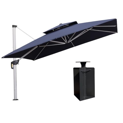 OROTLECT 144'' Square Cantilever Umbrella With Crank Lift Counter With Base In Ground,Navy
