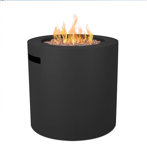 Real Flame Aegean 24" Round Propane Gas Fire Pit Table with Hidden Tank, 50,000 BTU, Powder-Coated Steel, Push-Button Ignition, Lava Rock, Storage Cover, Stainless Steel Burner with Lid - Black