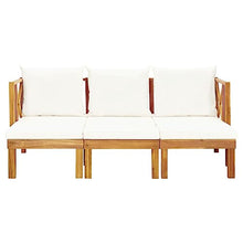 3-Seater Patio Bench with Cushions, Solid Acacia Wood Outdoor Garden Seating, Extendable Bench for Backyard, Porch, and Indoor Use, Cream