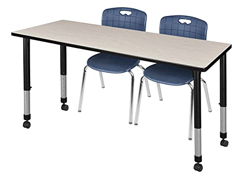 Regency Kee Height Adjustable Classroom Table Set with Andy Chairs Maple/Navy