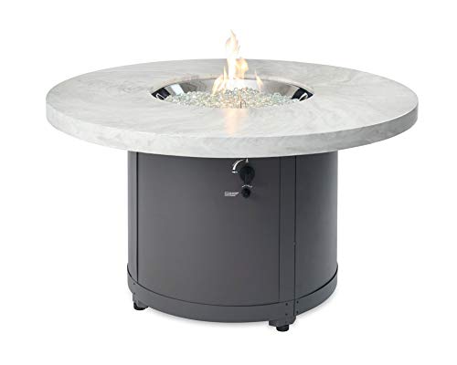Outdoor GreatRoom Co Propane Fire Pit Table - Beacon Gas Fire Pits for Outside Patio - 48 Inch Round Concrete Firepit Fire Table with Matching Tabletop Cover, Powder-Coated Metal Base - White/Grey