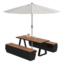 MJJRWF Outdoor Table and Chair Set with Sun Umbrella, WPC Table with 2 Benches for Coffee Shop/Restaurant/Backyard – Family Dining Patio Furniture(Black,120x70x75cm)