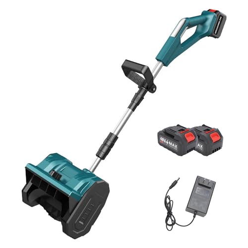 Foldable Snow Shovel Blower, Cordless Snow Thrower with Directional Plate & Adjustable Front Handle, Battery Powered Snow Blower for Snow Removal(Two Batteries)