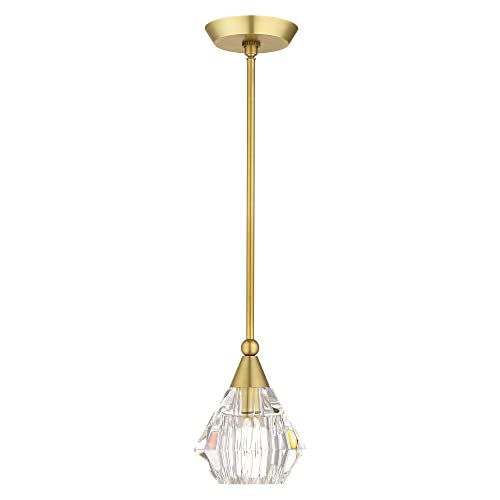 Livex Lighting, 47071-08, Brussels Collection, 1 Light Natural Brass Crystal Single Pendant
