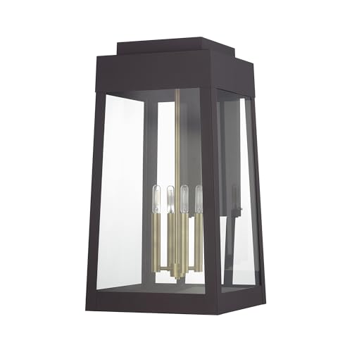Livex Lighting, 20861-07, Oslo Collection, 4 Light Bronze Outdoor Extra Large Wall Lantern with Antique Brass Candles