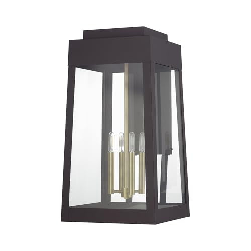 Livex Lighting, 20861-07, Oslo Collection, 4 Light Bronze Outdoor Extra Large Wall Lantern with Antique Brass Candles