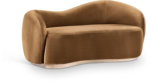 Meridian Furniture 44081Saddle-L Gustavo Collection Art Deco Loveseat with Luxe Saddle Velvet 460 GSM, Natural Finish Rubberwood Base, Solid Eucalyptus Wood Frame, 72.5" W x 37" D x 31" H, Saddle