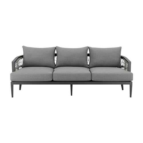 Zella Outdoor Patio Sofa in Aluminum with Light Gray Rope and Earl Gray Cushions