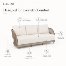 Outdoor Couch Elementi Malibu Patio Sofa, 3 Seat Outdoor Patio Furniture Sofa with Aluminum Rope Frame and Sunbrella Canvas 5453 Cushions, Taupe, 89.8 x 33.1 x 30.7 in