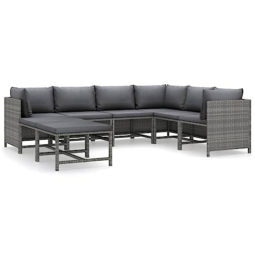 fsahslih 8 Piece Patio Lounge Set Poly Rattan Outdoor Furniture Gray