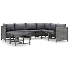 fsahslih 8 Piece Patio Lounge Set Poly Rattan Outdoor Furniture Gray