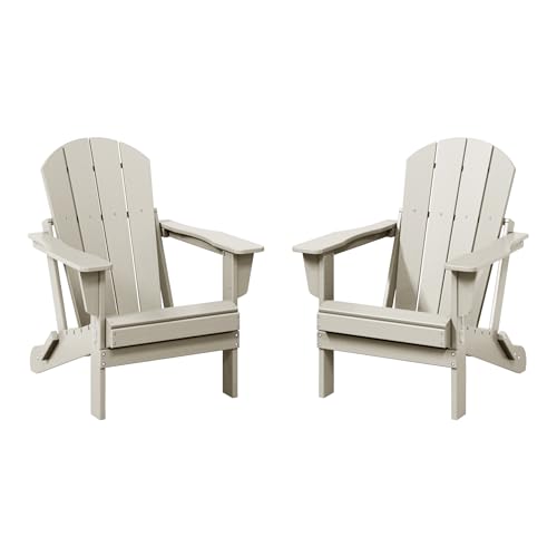 WestinTrends Malibu 2 Piece Set Outdoor Folding Poly Adirondack Chair, Sand