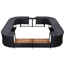 Square Spa Surround Hot Tub Furniture with Integrated Step, Black PE Rattan and Solid Acacia Wood Frame, 105.5-inch Outdoor Garden Hot Tub Enclosure