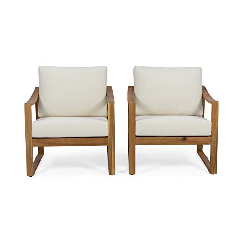 Christopher Knight Home Adolph Outdoor Acacia Wood Club Chairs with Water Resistant Cushions, Teak and Beige
