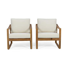 Christopher Knight Home Adolph Outdoor Acacia Wood Club Chairs with Water Resistant Cushions, Teak and Beige