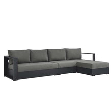 Modway Tahoe Modular Aluminum 3-Piece Outdoor Patio Furniture Gray Charcoal, Right-Facing Sectional Sofa Set with Weather-Resistant Cushions, Ideal for Deck, Backyard, Poolside
