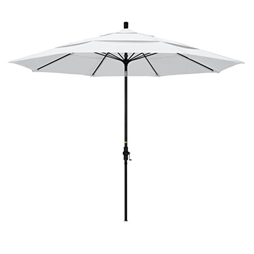 California Umbrella 11' Round Crank Lift, Collar Tilt, Aluminum Pole, Fiberglass Rib Patio Umbrella, Black Finish, White