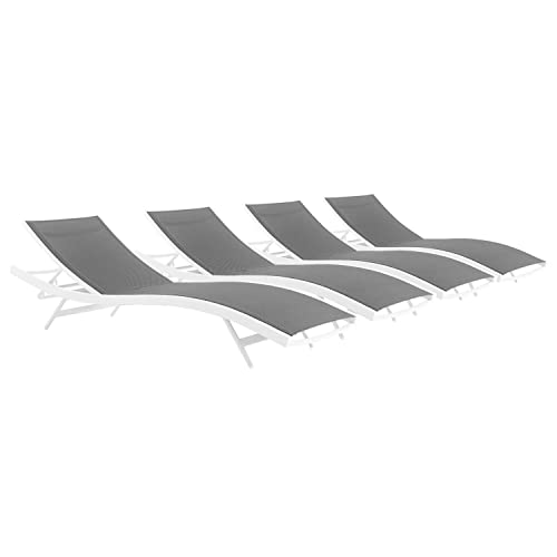 Modway Glimpse Outdoor Patio Mesh Chaise Lounge Set of 4 in White Gray
