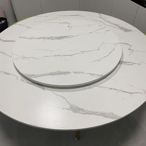 Innovz Foldable Table Top with Bifold Turntable, Wooden Round Tabletop 130~170 Cm, Temporary Replacement Dining Top No Leg, Fold-in-Quarter Bottom Banquet Desktop(Marble,1m/39in+1.5m/59in)