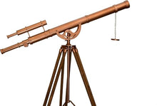 Antiqueex Vintage Handmade Brass Telescope with Teak Tripod Shiny Copper Finish