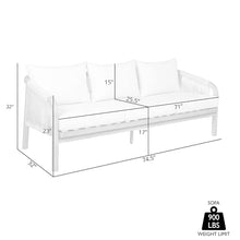 Armen Living Cypress Outdoor Patio Sofa in Blonde Eucalyptus Wood and Light Gray Rope with Ivory Olefin Cushions