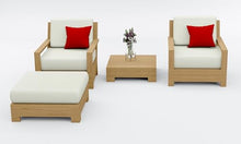 WholesaleTeak Teak Wood 4 Pc Lounge Chair Set: 2 Lounge Chairs, Ottoman & Side Table with Cushions in Outdoor Fabric #5404 Canvas Natural