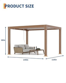 10x10FT Louvered Pergola, Modern Style Outdoor Pergola with Adjustable Louvered Roof, Reinforced Aluminum Frame, Integrated Drainage System, Hardtop Gazebo for Patio, Deck, Wood Grain