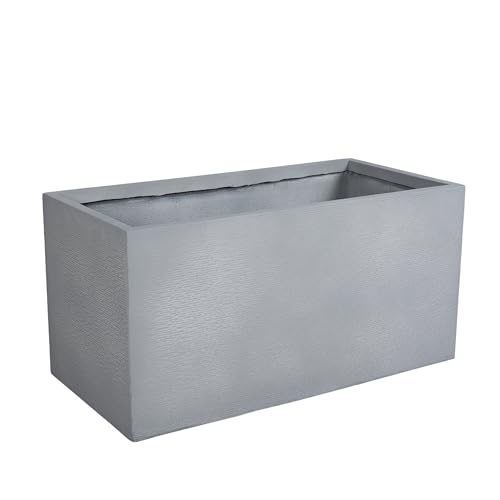 LeisureMod Flora Fiberstone and MGO Clay Planter, Mid-Century Modern Rectangular Planter Pot for Indoor and Outdoor in Grey (24" Height)