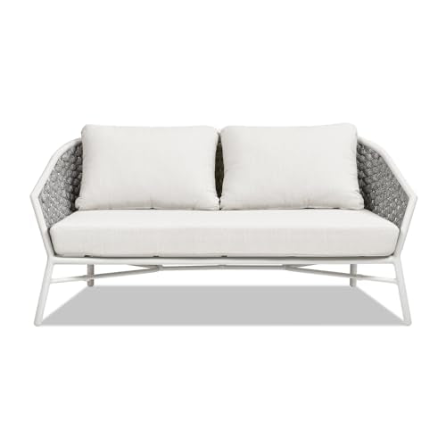 Jennifer Taylor Home Rowan 63.5" Rope Barrel Back Patio Conversation Loveseat Sofa, Optic White Acrylic