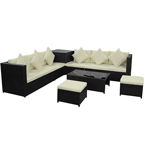 NLQMSU Modular Patio Furniture Set 8 Pieces Black Beige