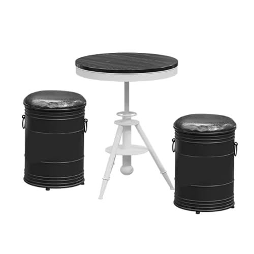 JOSOGO Outdoor Club Bistro Bar Sets,Round Metal Paint Bucket Footstool, Furniture, Set, Patio Table and Chair 4 Pieces,Personalized,Industrial Style,Commercial(G)