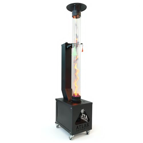 Atlas Authentic Wood Pellet Patio Heater – Smokeless Flame, Portable with Wheels, Easy Cleanout – Durable, Modern Look for Home, Garden & Camping