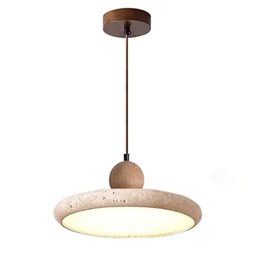 MVNOIRE Natural Stone Round 11.8in Pendant Light Nordic Cream Style Dining Room Hanging LED Source Three Color Dimmable Lamp for Living Bedroom Study