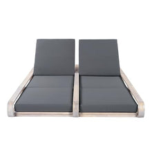 Merax Double Chaise Lounge Chair Outdoor with 4-Position Adjustable Backrest for Each Seat & 3-Fold Cushions, Acacia Wood Pool Sun Lounger for Patio Beach, 800lbs Capacity, Dark Grey+Light White