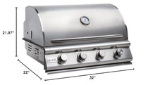 Blaze Prelude LBM 4-Piece 32-Inch Propane Outdoor Kitchen Package w/Double Side Burner & Refrigerator - BLZ-4LBM126-LP-4PC-SC