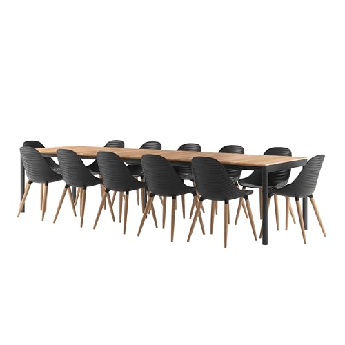 Amazonia Patio Poryt 13-Piece Dining Set Certified Teak Outdoor Black