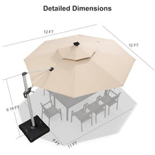 OROTLECT 12 FT Round Lighted Cantilever Umbrella With Base,Beige