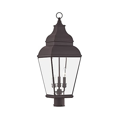 Livex Lighting 2594-07 Outdoor Post with Clear Beveled Glass Shades, Bronze