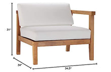 Modway Bayport Outdoor Patio Teak Wood Right-Arm Chair in Natural White