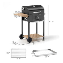 Adjustable Charcoal Grill, 490 sq.in. Outdoor BBQ Grill with 3-Level Height Pan, Built-in Thermometer, Foldable Side Table, for Backyard Patio & Family BBQ