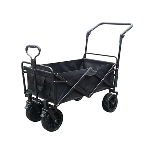 Large Capacity Picnic Wagon, Foldable Trolley for Camping, Adjustable Handle Heavy Duty Garden Cart w/ 4 Wheels
