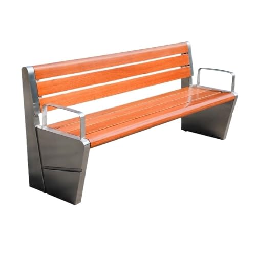 yinxx240708 Heavy-Duty Outdoor Benchs Stainless Steel Frame Wooden Bench, Outdoor Park Backrest Chair Garden Patio Leisure Seating Slatted Seat for Park, Yard & Porch(Large)