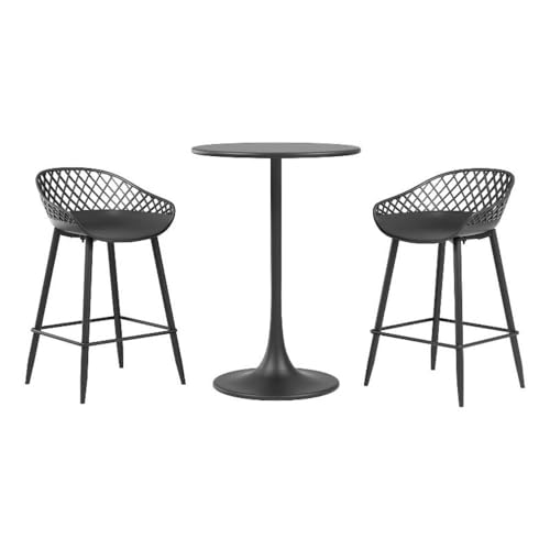 Afuera Living 3-Piece Counter Height Bistro Set, Black, Indoor/Outdoor Use, Midcentury Minimalist Style, 24" x 36" Table with Ergonomic Molded Polypropylene Stools, Weatherproof Compact Dining Set