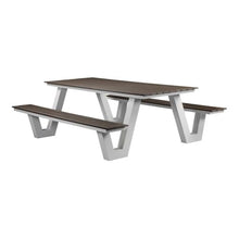 Pemberly Row Modern Aluminum Frame Outdoor Picnic Table, 86"W x 74"D x 30"H, Gray Finish, Durable Polyresin Slats, Rust-Proof Aluminum, Seats 10, Easy Assembly, Stylish Patio Dining Table for Outdoor